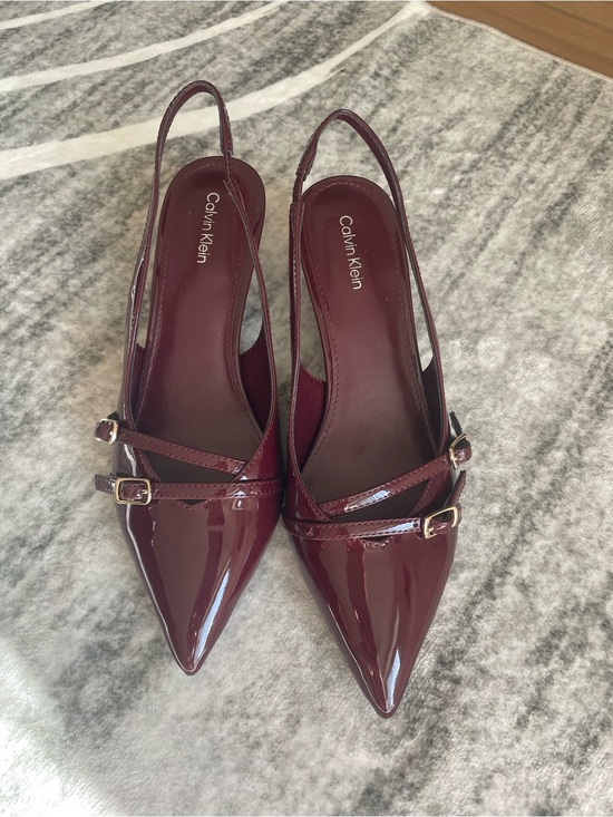 Calvin Klein Shoes - Calvin Klein Glossy Burgundy Patent Pointed Slingback Pumps